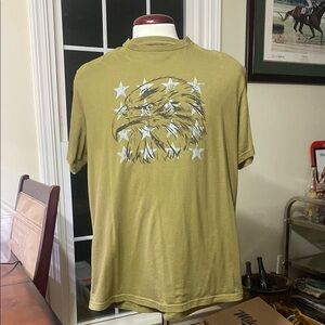 Americana Graphic Bald Eagle Men's Tee Shirt Cotton / Polyester Blend Army Green